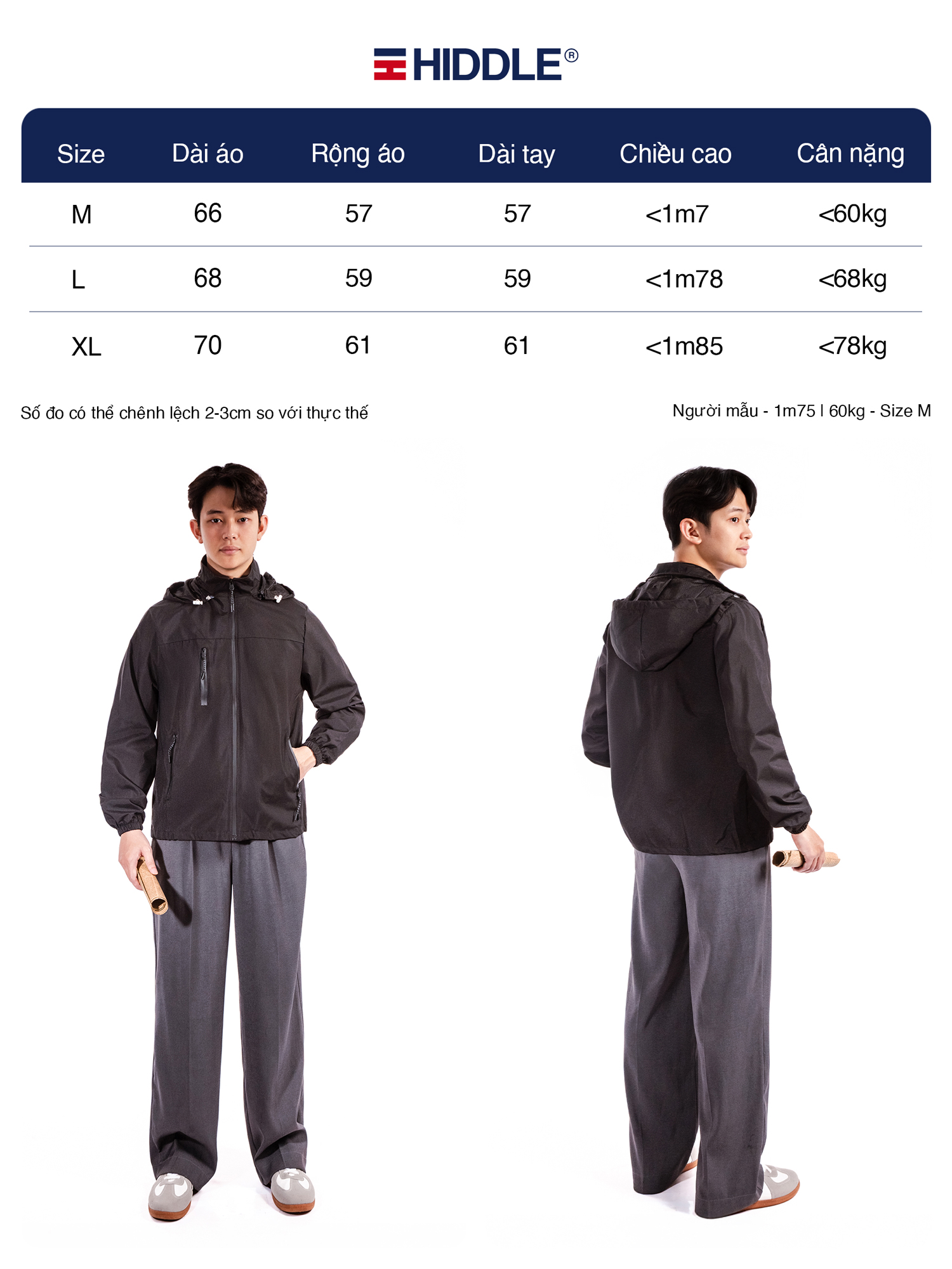 Áo khoác gió nam có mũ Hiddle