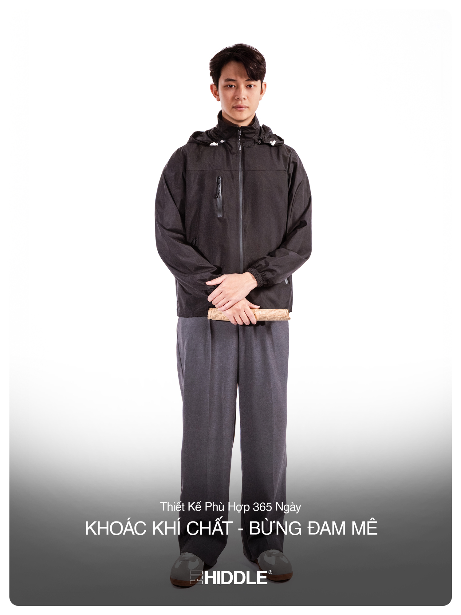 Áo khoác gió nam có mũ Hiddle