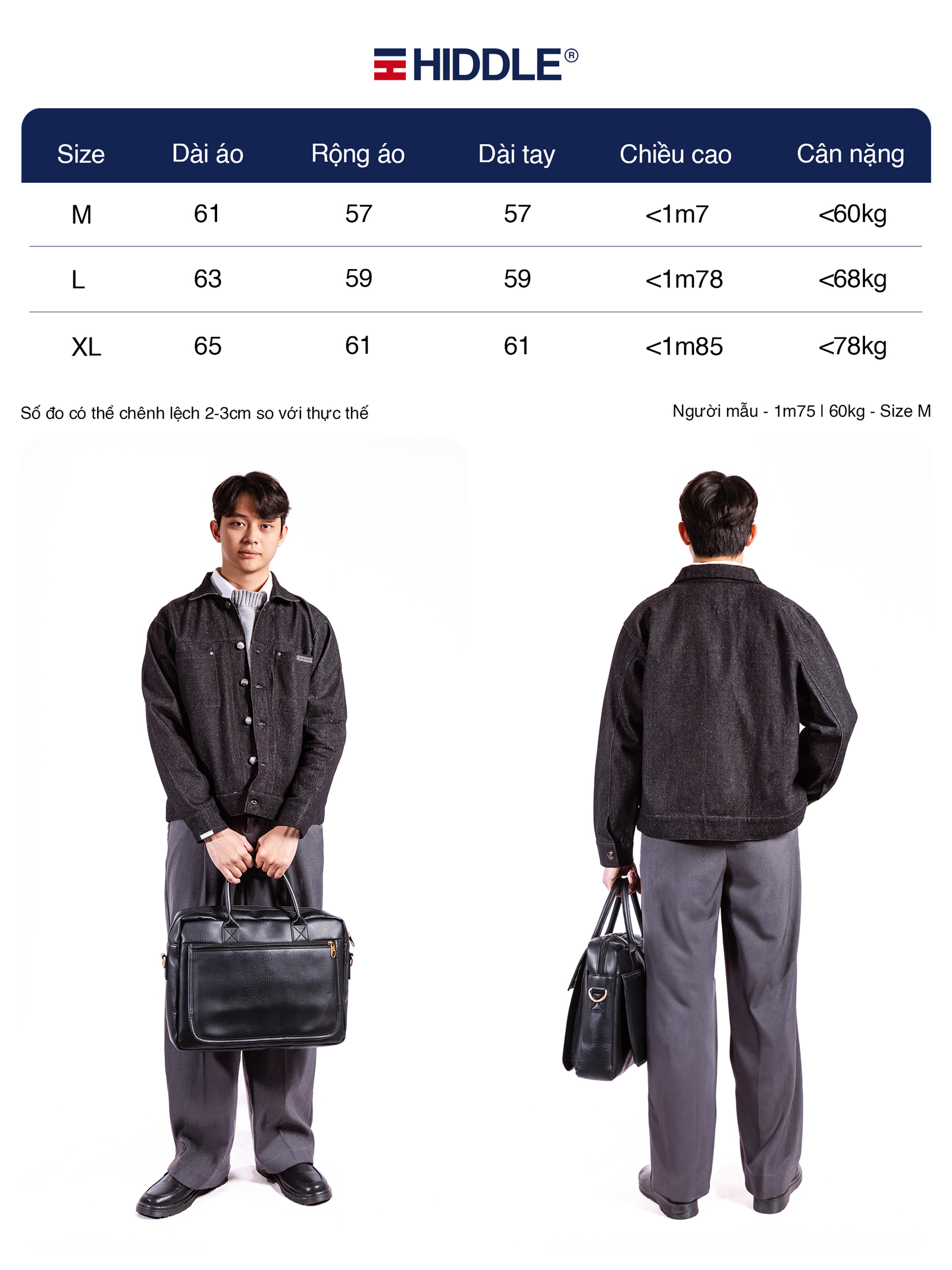 Áo khoác jean cổ bẻ nam tính bốn túi gài nút brand HIDDLE H-AK3