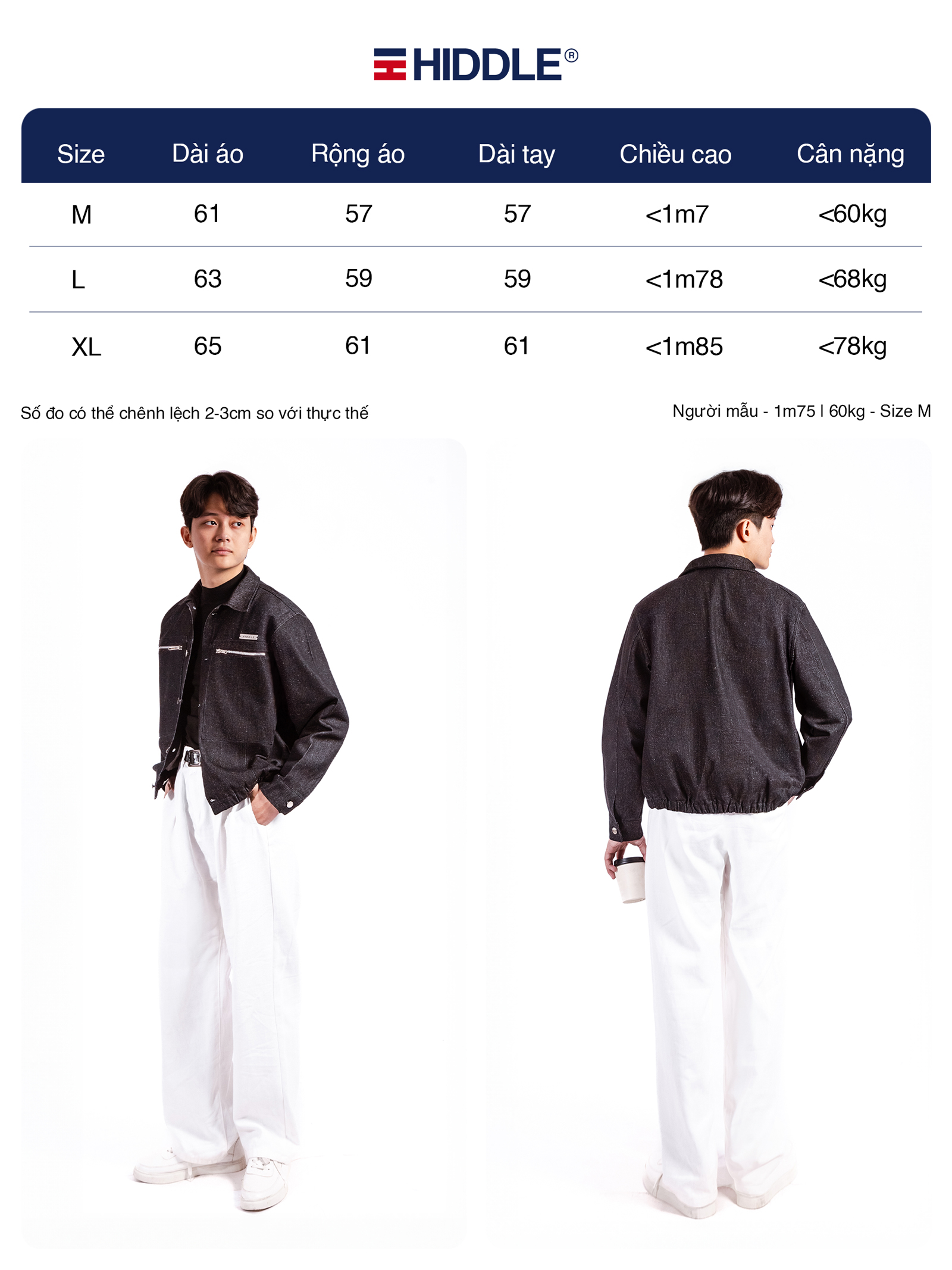 Áo khoác jean nam khoá kéo ngực lịch lãm HIDDLE H-AK4V