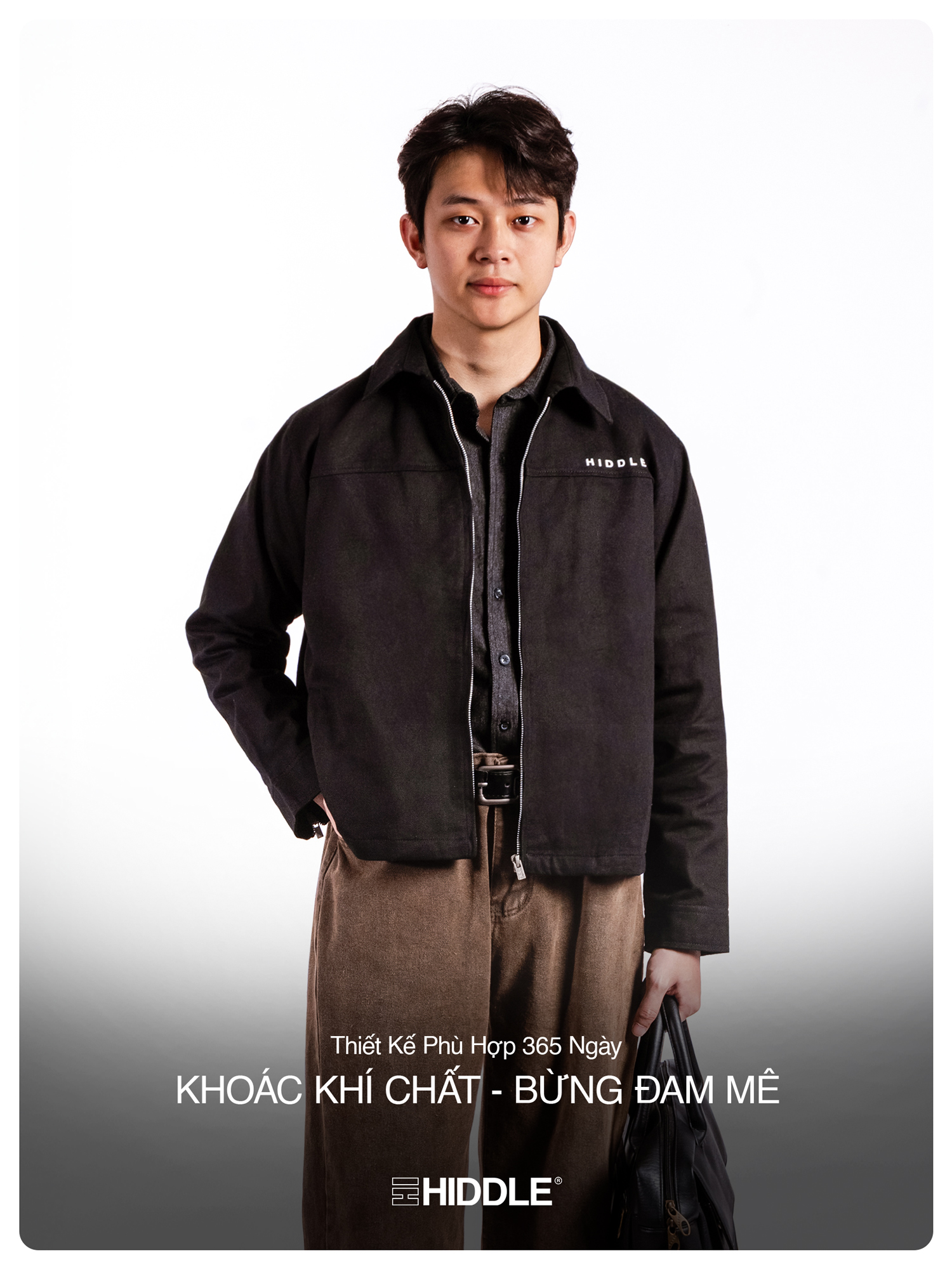 Áo khoác kaki nam đen dáng ngắn Hiddle