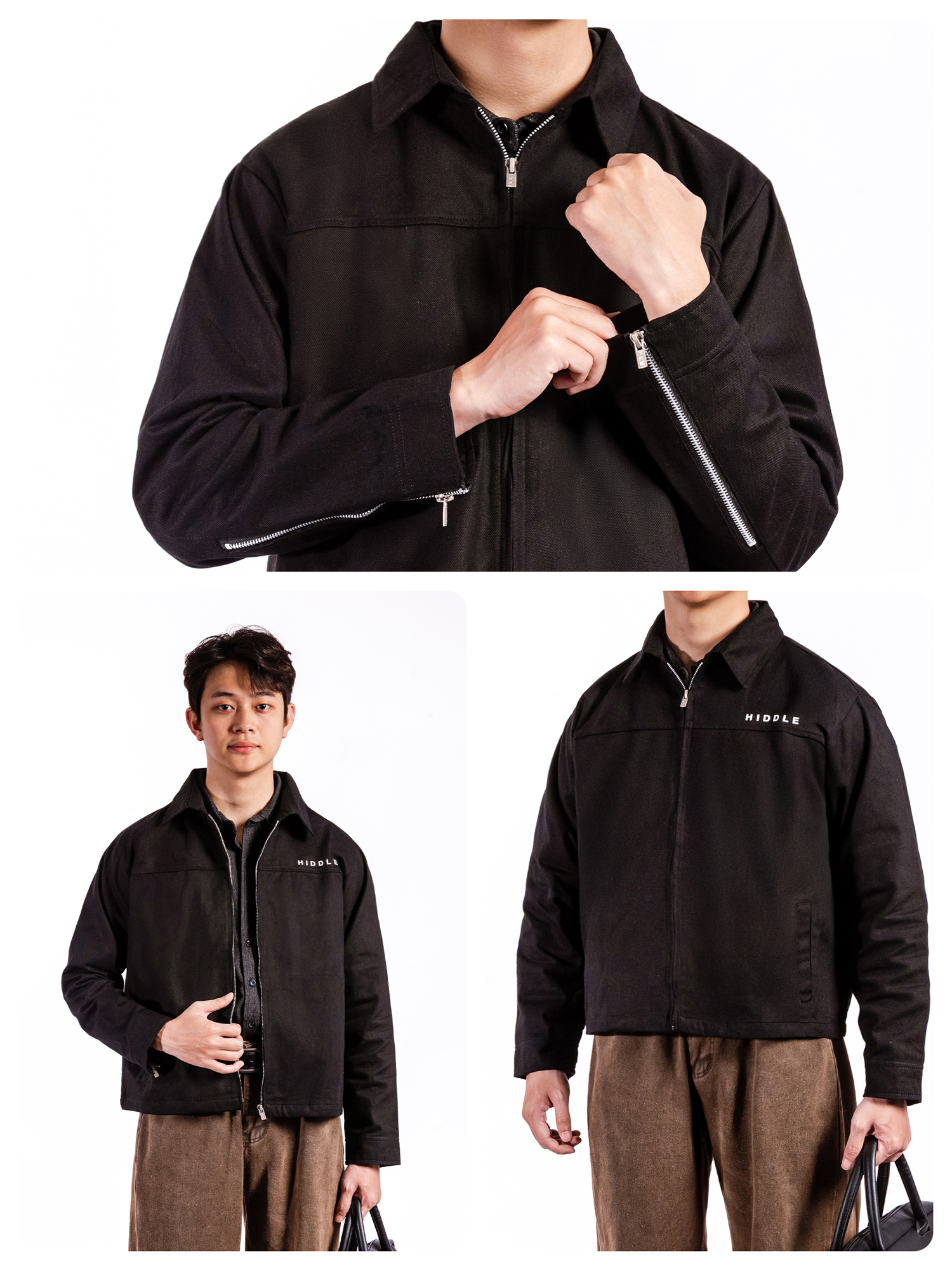 Áo khoác kaki nam đen dáng ngắn Hiddle
