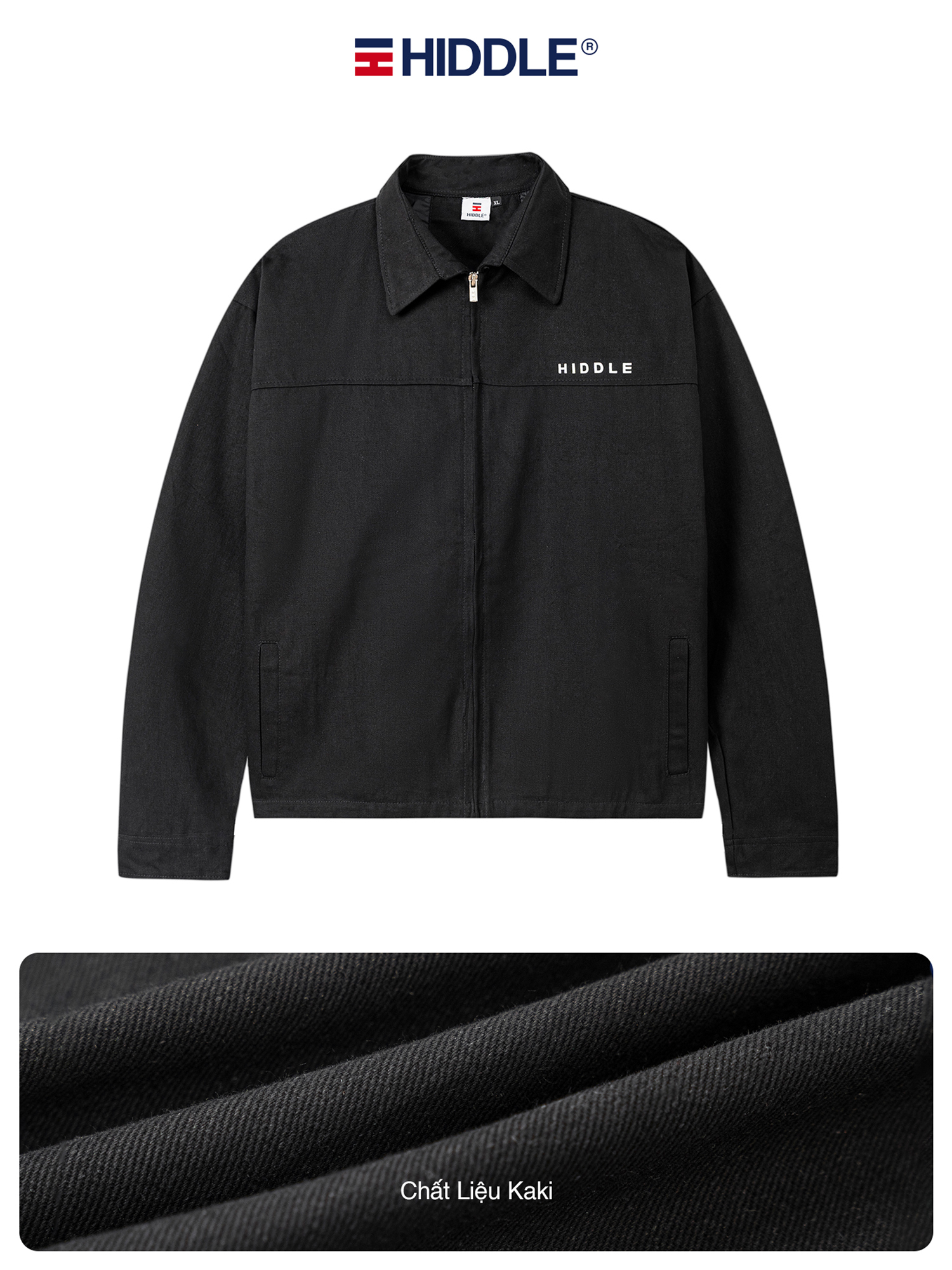 Áo khoác kaki nam đen dáng ngắn Hiddle