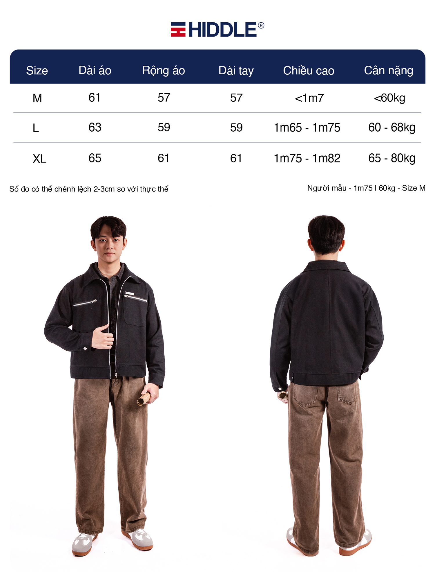 Áo khoác kaki nam màu đen HIDDLE