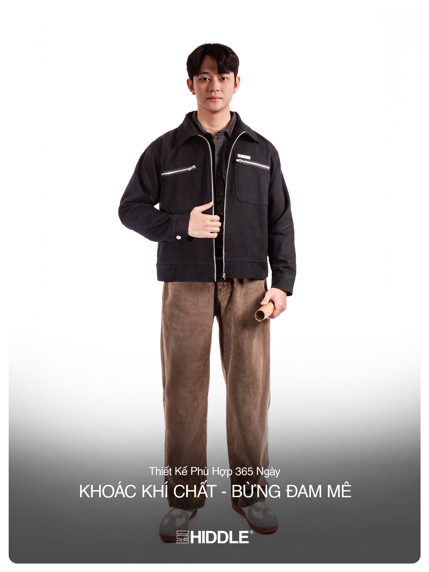 Áo khoác kaki nam màu đen HIDDLE