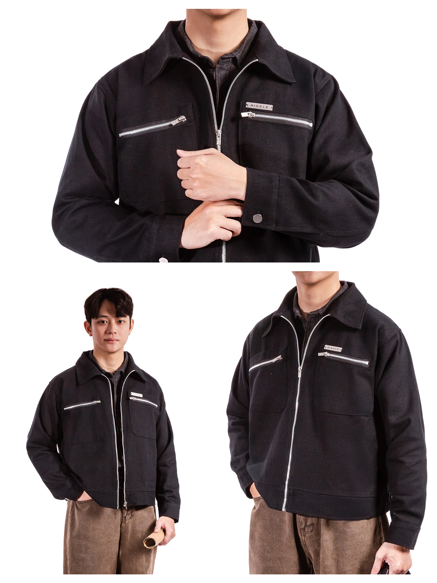 Áo khoác kaki nam màu đen HIDDLE