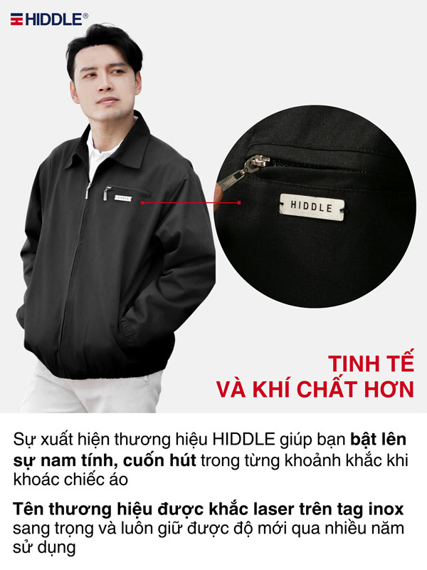 Áo khoác nam kaki 2 lớp cao cấp cổ bẻ màu đen HIDDLE H7-AK9