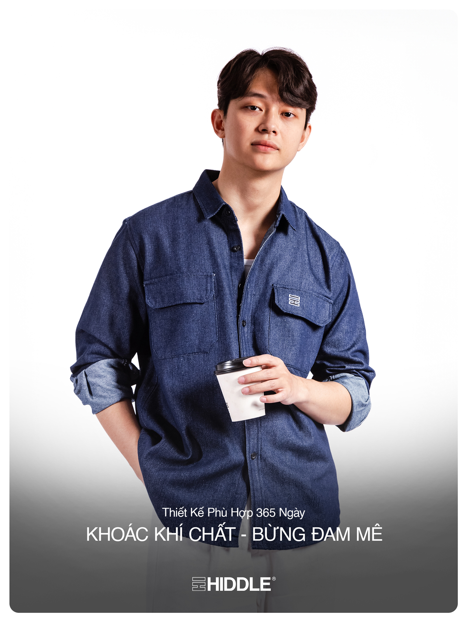 Áo sơ mi denim nam túi hộp Hiddle H-S1