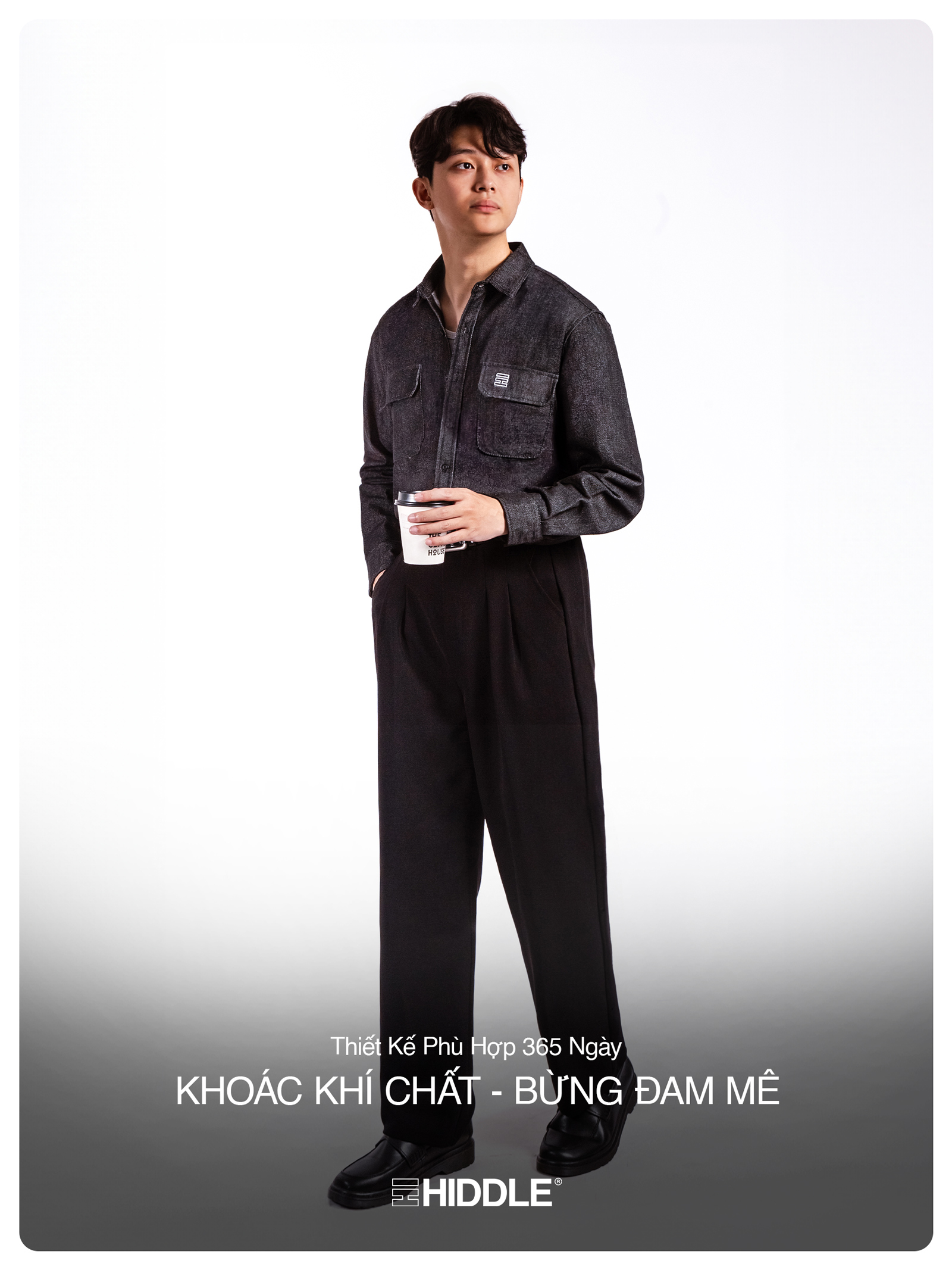 Áo sơ mi denim nam túi hộp Hiddle H-S1