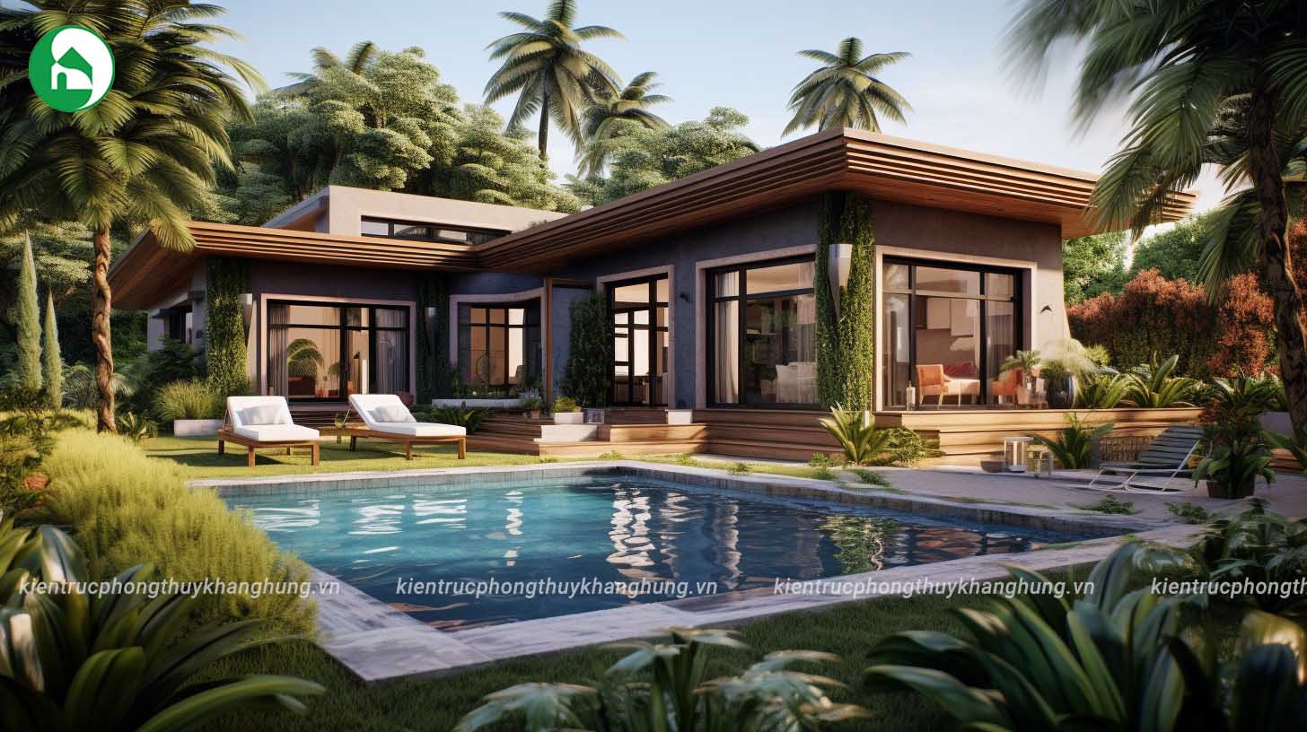 Villa 1 tầng rộng mở, tối giản với các đường nét gọn gàng