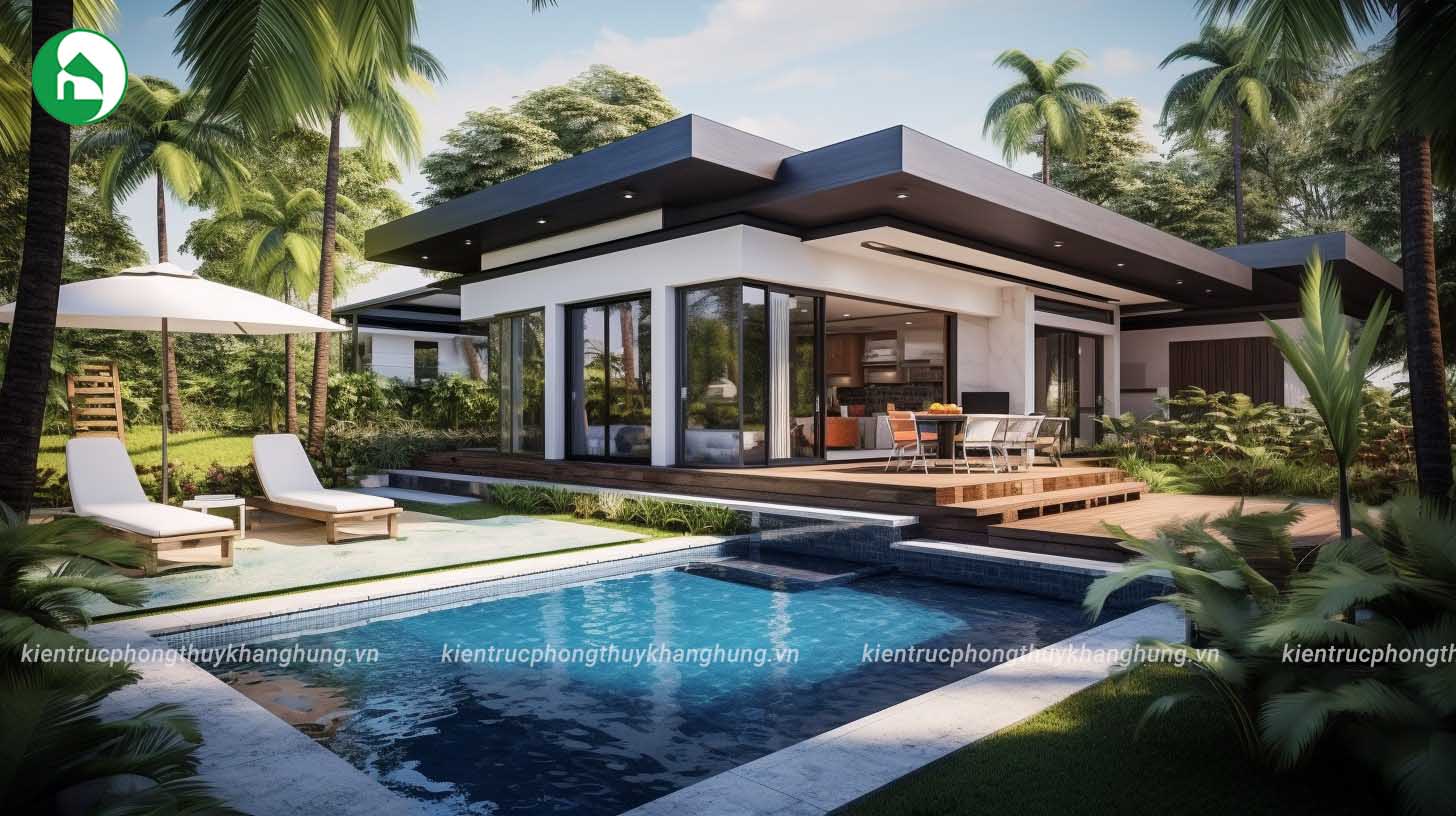 Thiết kế villa 1 tầng kết hợp cây xanh, tạo không gian sống trong lành và thư giãn