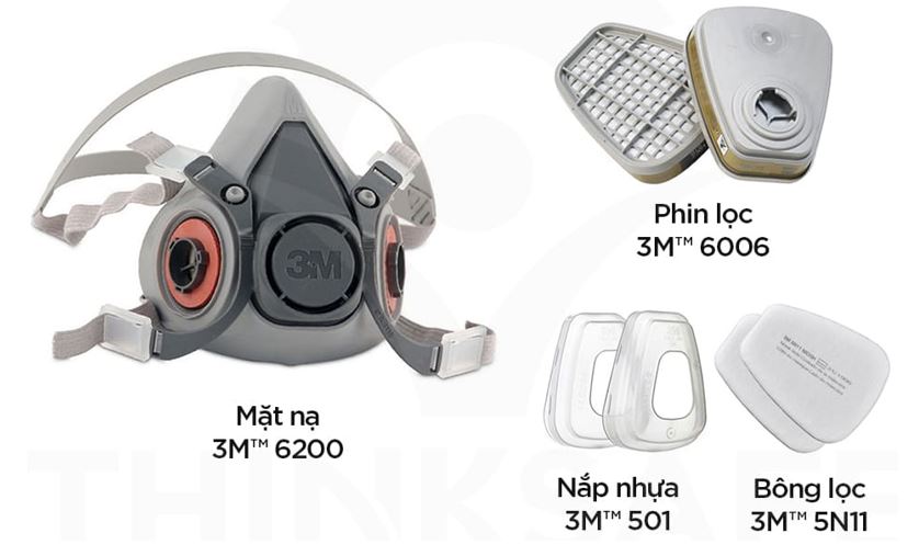 Mặt Nạ Phòng Độc 3M 6200 Kèm Phin 3M 6001 và bông lọc 3M 5N11