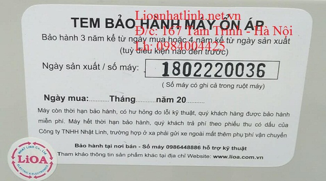 TEM BẢO HÀNG LIOA CHÍNH HÃNG