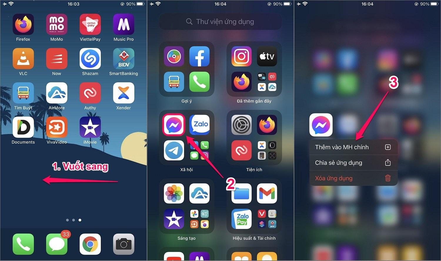 Thêm ứng dụng từ app Library đến màn hình chính