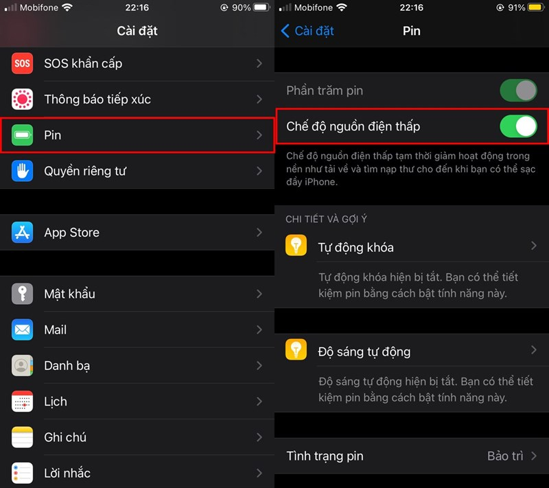 Dùng chế độ nguồn điện thấp để tăng tuổi thọ pin iphone