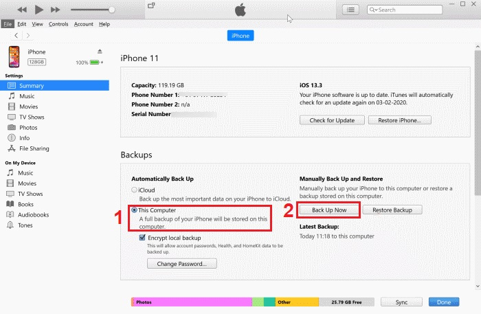 Sử dụng iTunes để chuyển dữ liệu.