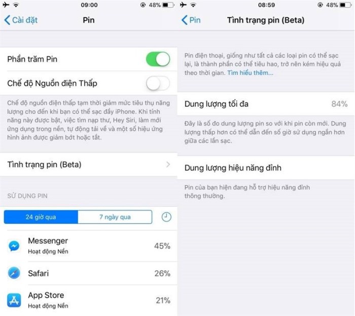Cách kiểm tra dung lượng tối đa pin iPhone