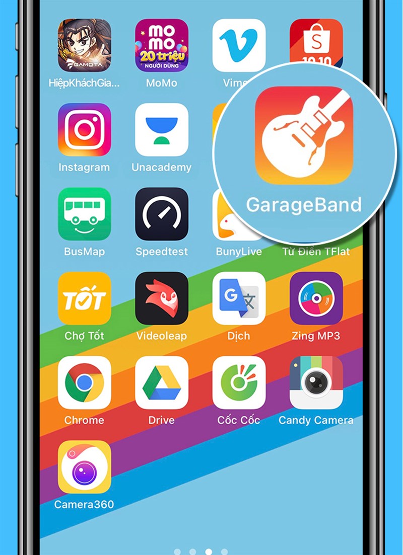 mở ứng dụng GarageBand