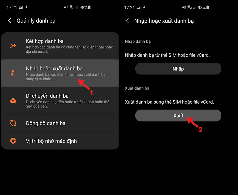 Xuất danh bạ cần sao chép