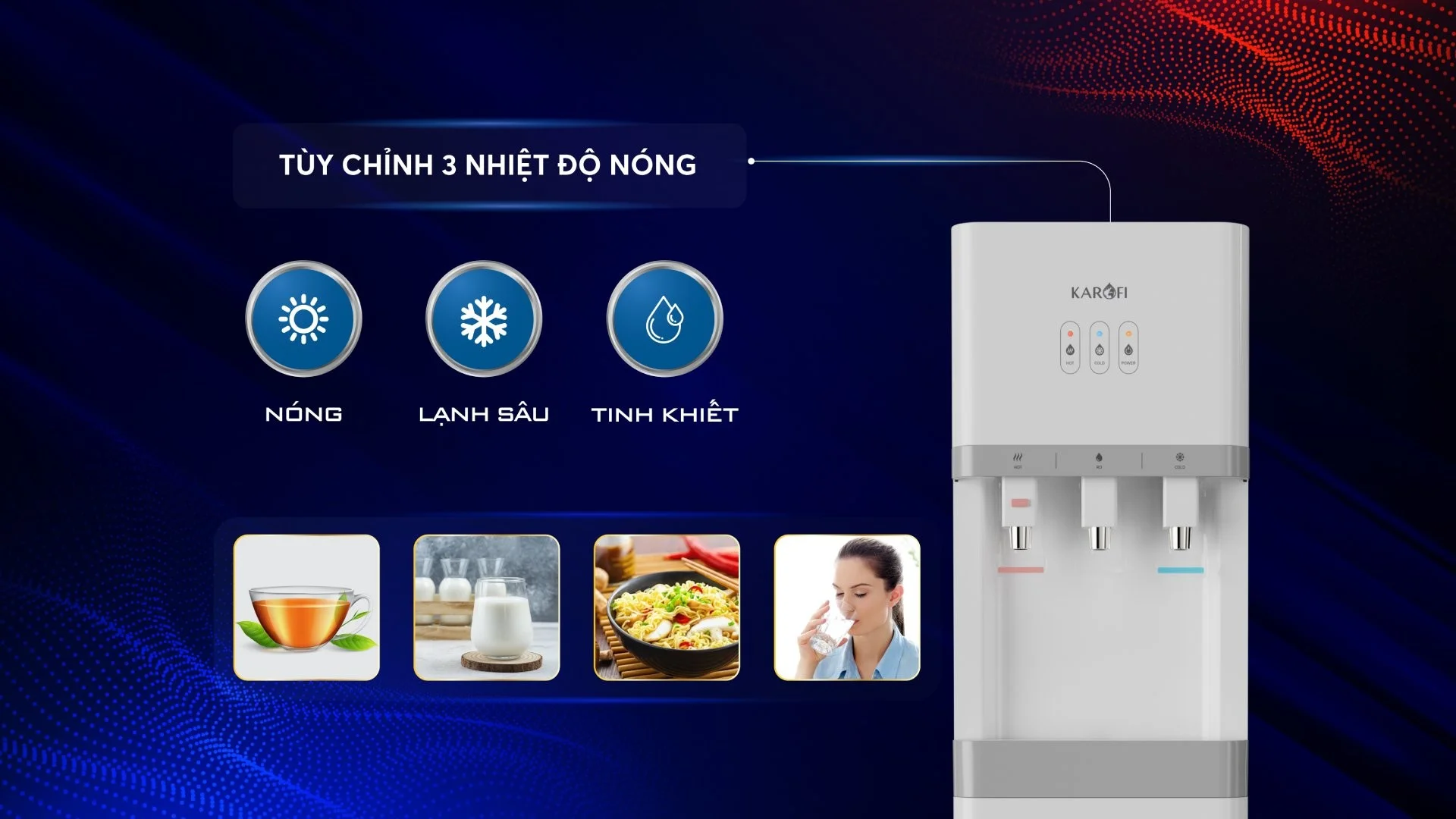 Ba chế độ nước Nóng - Lạnh - Tinh khiết siêu tiện lợi