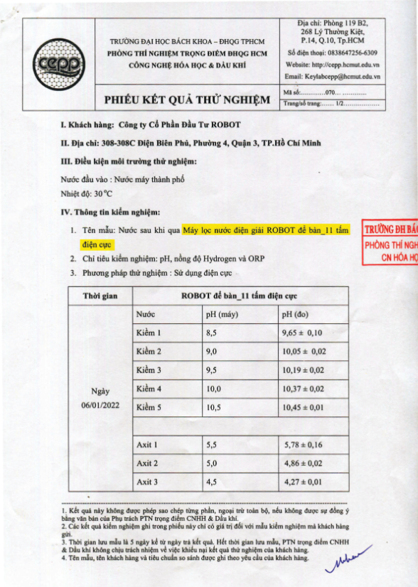 Kết quả thử nghiệm của IONSMART 1112