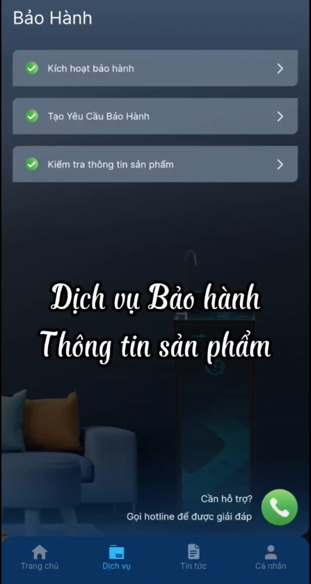 Thông tin hiển thị trên phần Dịch vụ