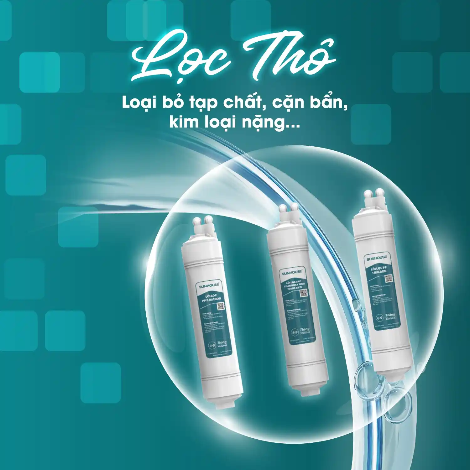 Bộ 3 lõi lọc thô đúc nối nhanh Sunhouse