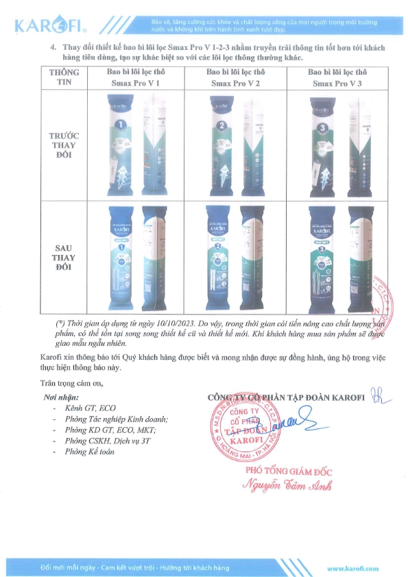 Thay đổi thiết kế bao bì lõi lọc SMAX Pro V 123 nhằm truyền tải thông tin tốt hơn tới khách hàng tiêu dùng, tạo sự khác biệt so với lõi lọc thông thường khác