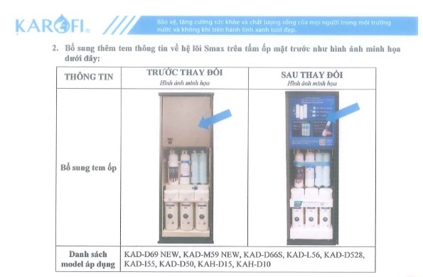 Thay đổi thiết kế của máy lọc nước Karofi KAH-D15