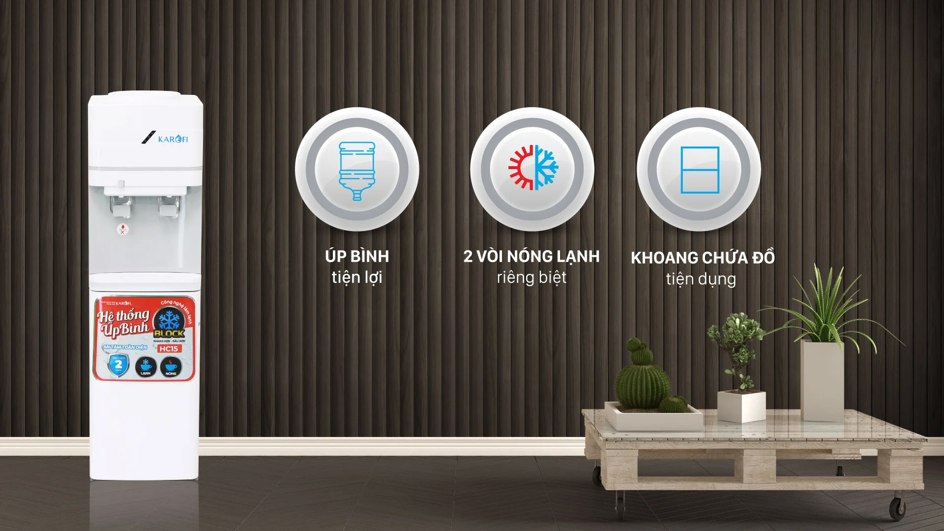 Giới thiệu cây nước nóng lạnh úp bình Karofi HC15