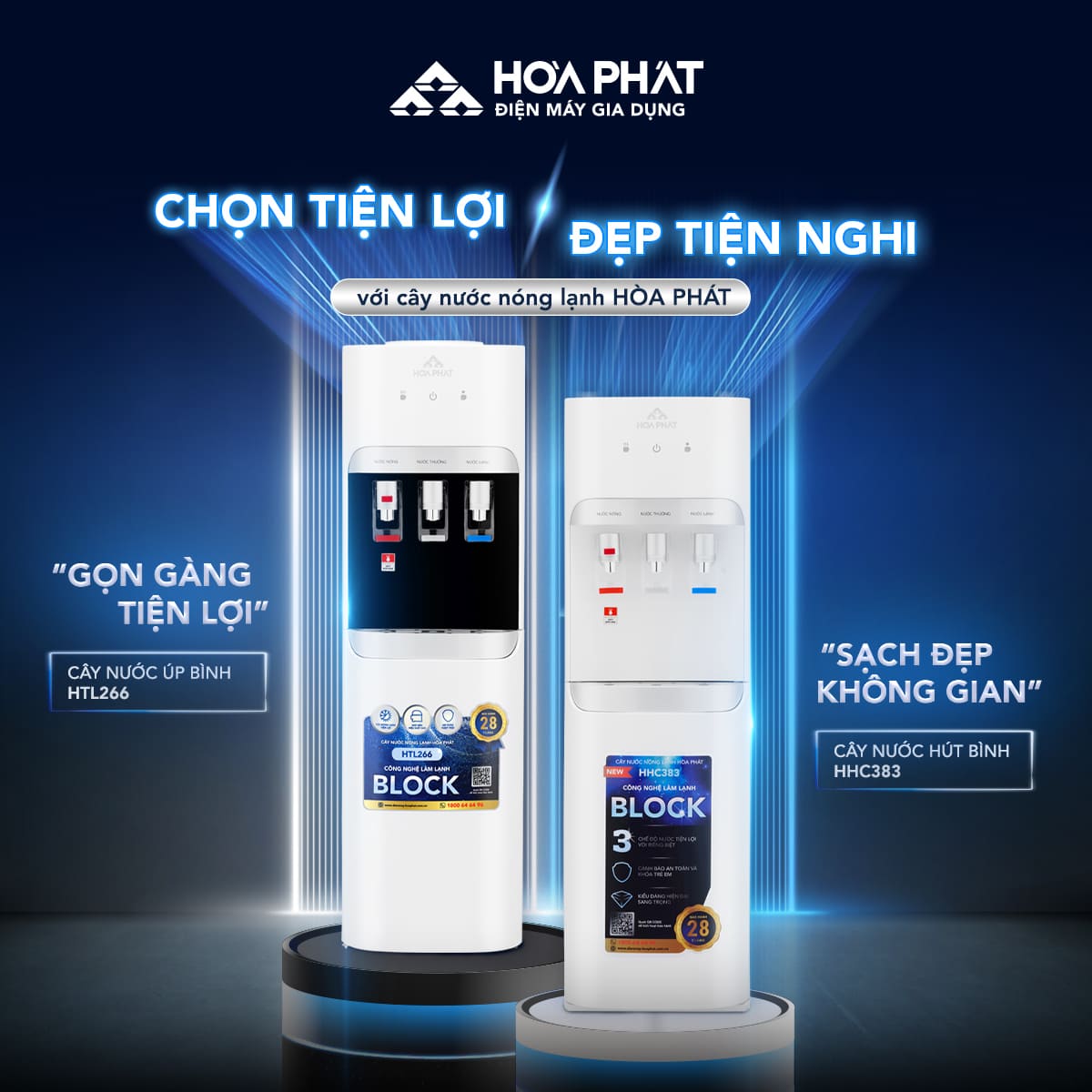 Bộ đôi cây nước nóng lạnh úp bình HTL266 và cây nước nóng lạnh hút bình HHC383