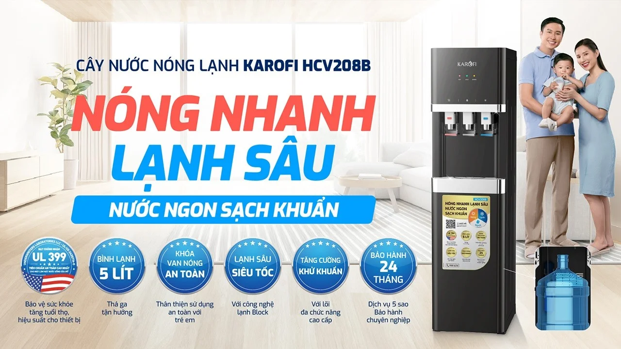 Giới thiệu cây nước nóng lạnh úp bình Karofi HCV208B