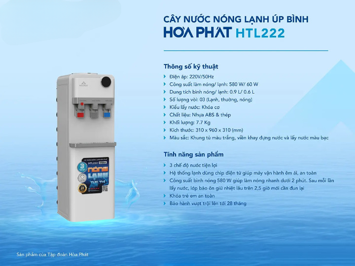 Tính năng nổi bật của cây nước nóng lạnh úp bình Hòa Phát HTL222
