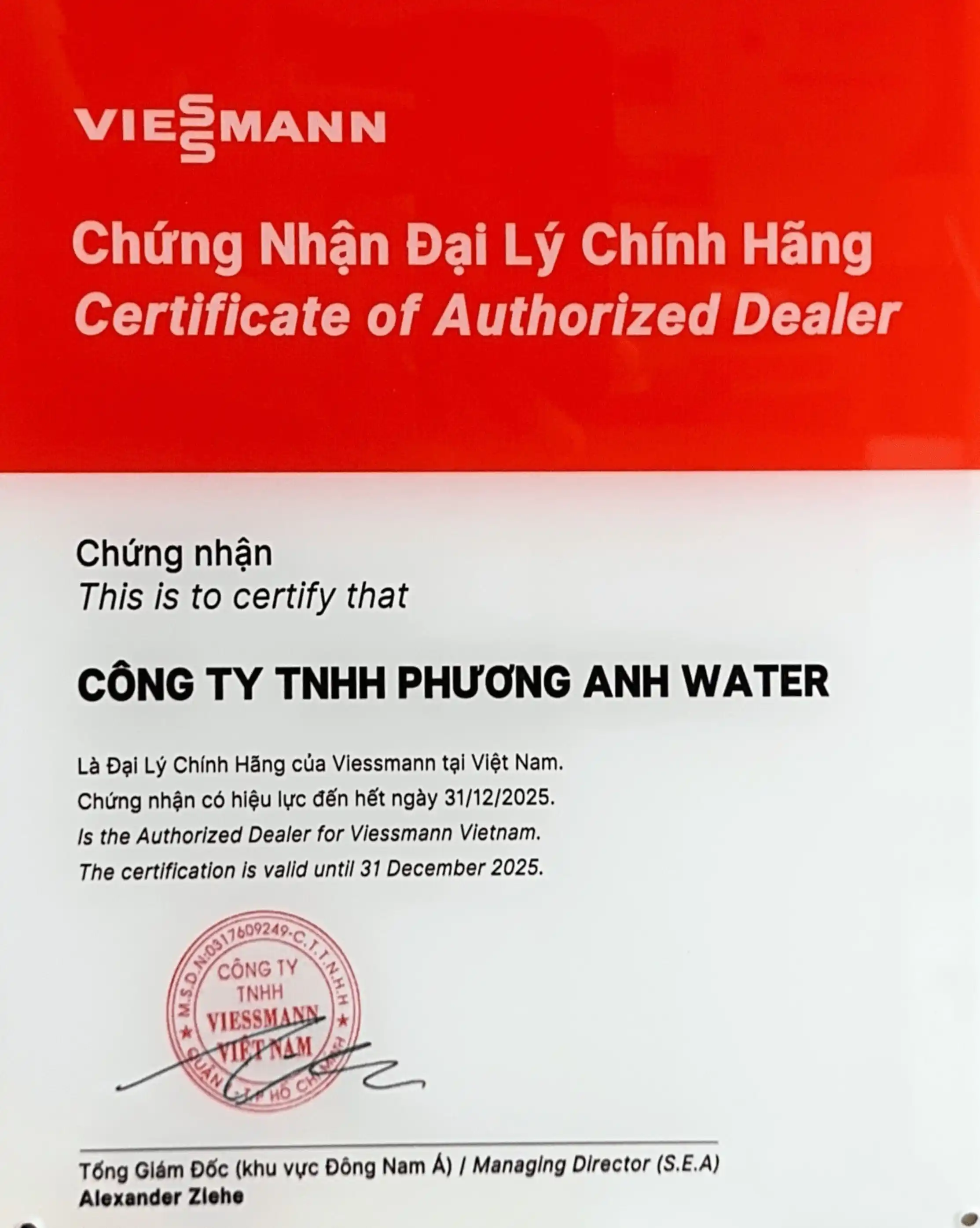 Chứng nhận đại lý chính hãng Viessmann