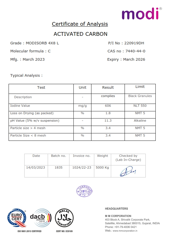 Thông tin chi tiết than hoạt tính Modi Ấn Độ