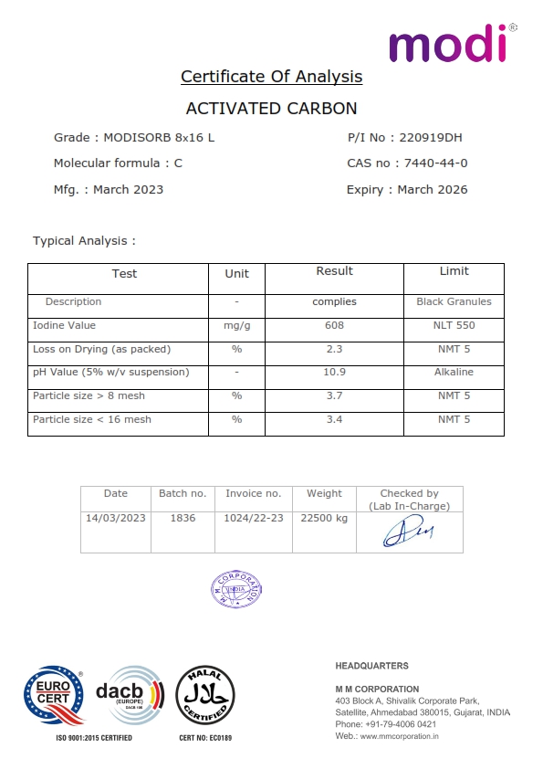 Thông tin chi tiết than hoạt tính Modi Ấn Độ