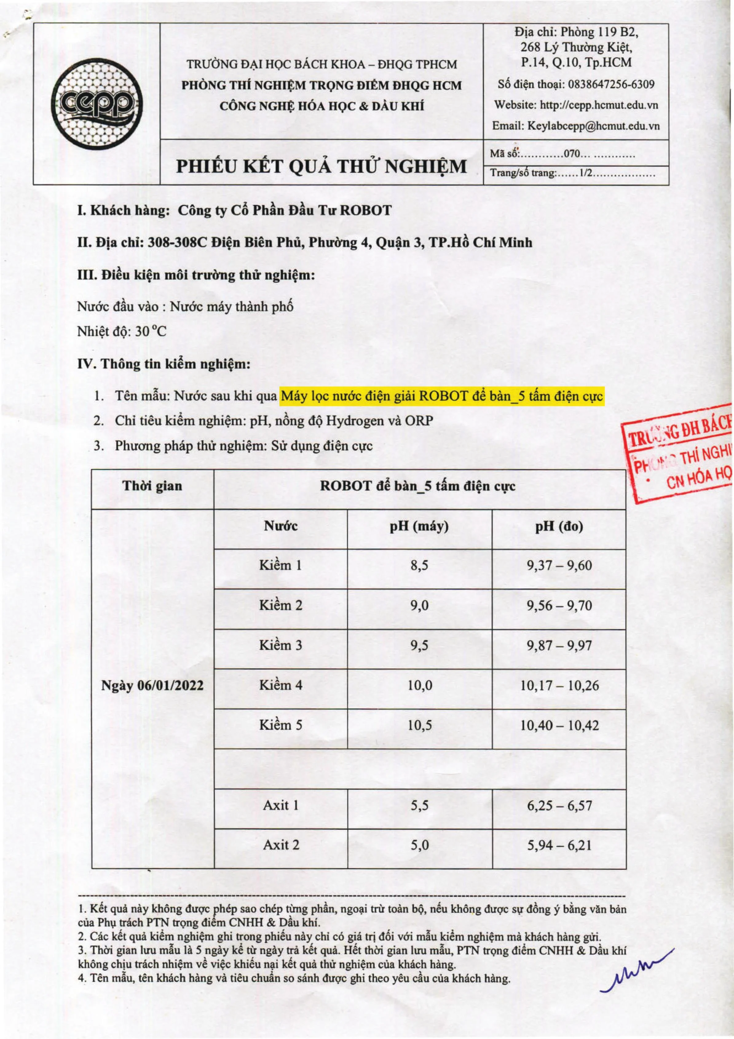 Kết quả kiểm nghiệm của IONPRINCE 511