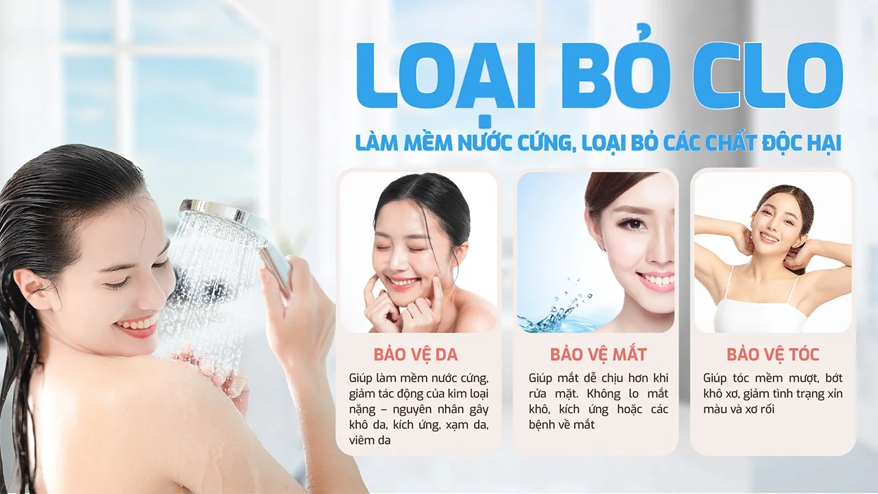 Loại bỏ Clo, làm mềm nước cứng