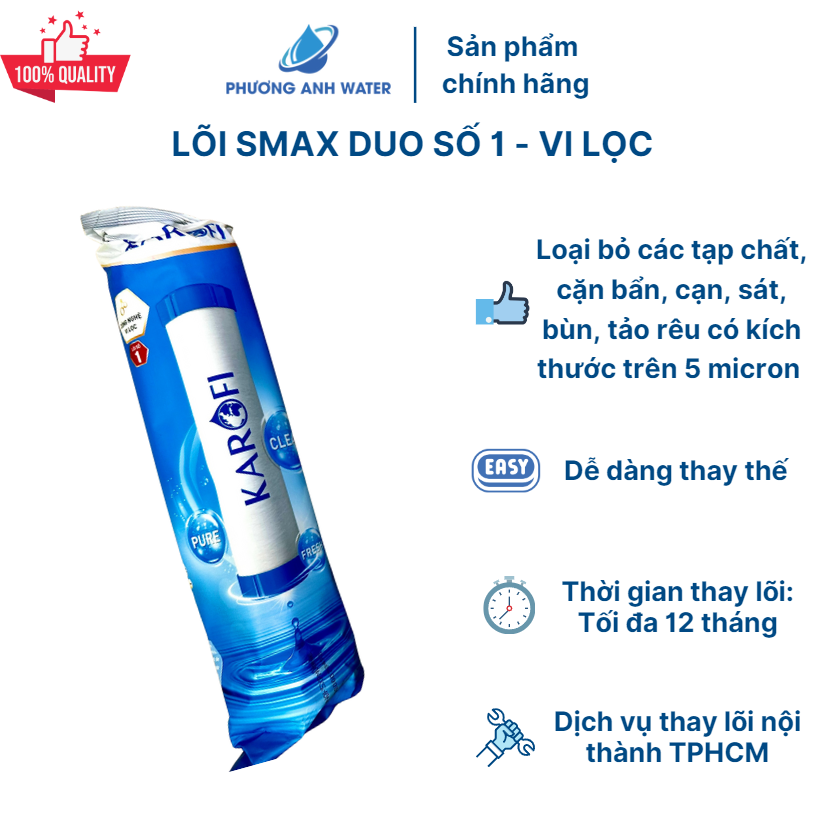 Lõi số 1 - Polypropylen: Công nghệ vi lọc 5 micron chính hãng Karofi