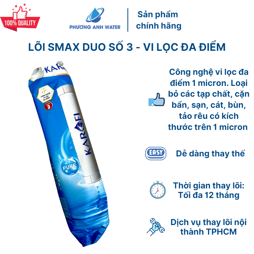 Lõi số 3 - Polypropylen: Vi lọc đa điểm 1 micron chính hãng Karofi