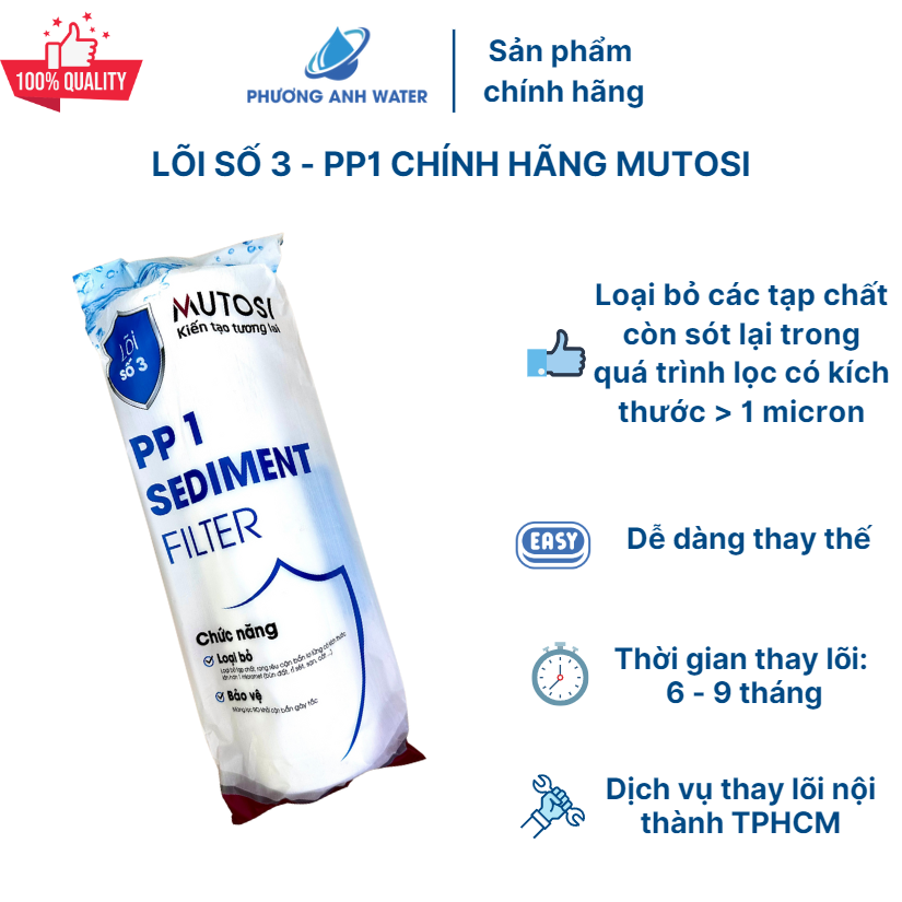 Lõi số 3 - Sợi bông PP 1 micron chính hãng Mutosi