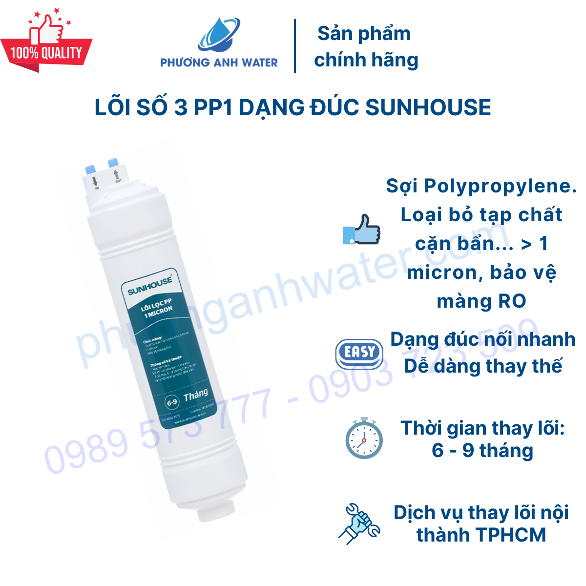 Lõi lọc nước số 3 - PP1 (SHA-WFPP1) đúc nối nhanh Sunhouse