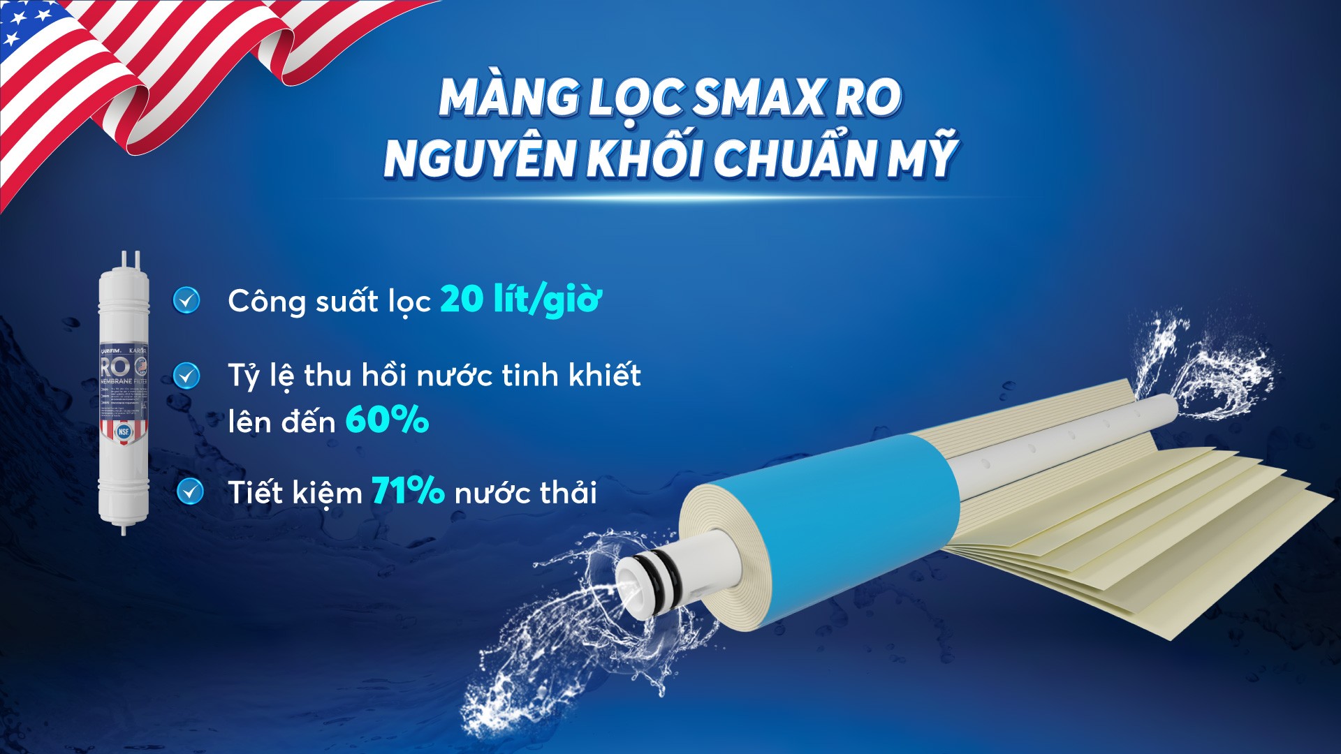 Lõi RO Mỹ 100 GPD đúc liền nguyên khối của Karofi I55