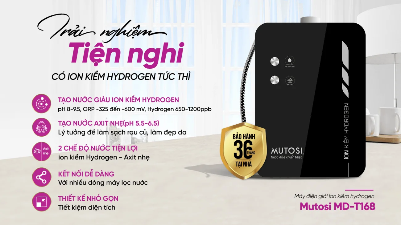 Tính năng nổi bật của máy chuyển đổi ION Kiềm Hydrogen Mutosi MD-T168