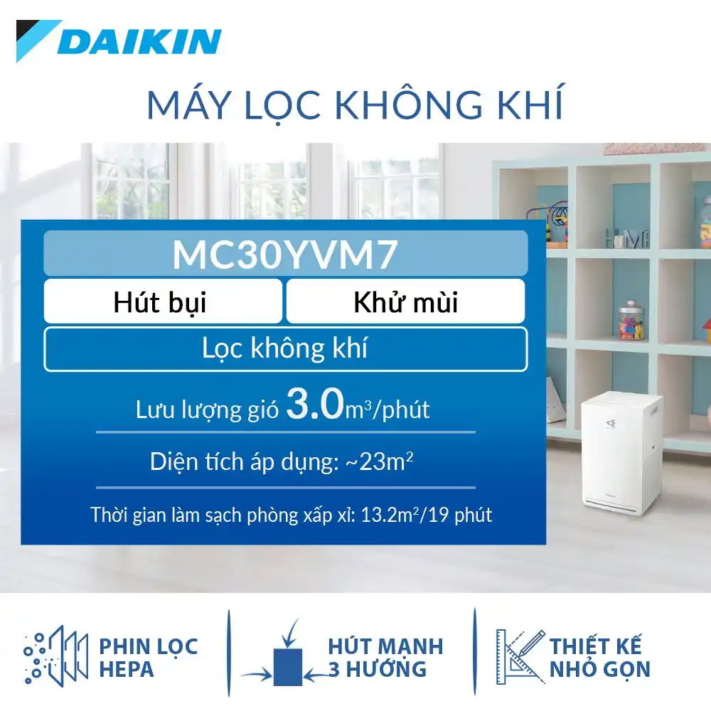 Bảo vệ sức khỏe gia đinh cùng máy lọc không khí Daikin MC30YVM7