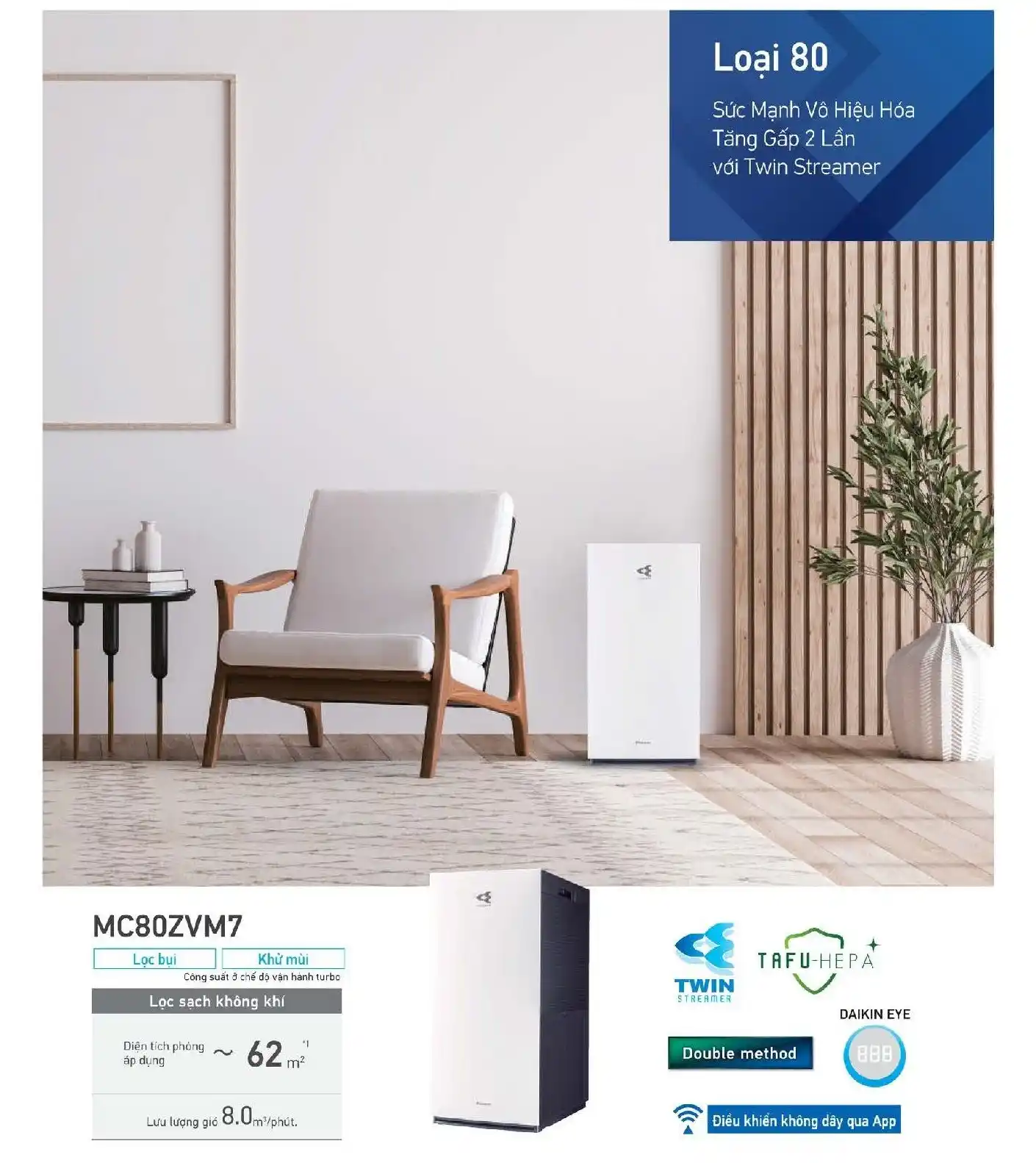 Tính năng nổi bật của máy lọc không khí Daikin MC80ZVM7