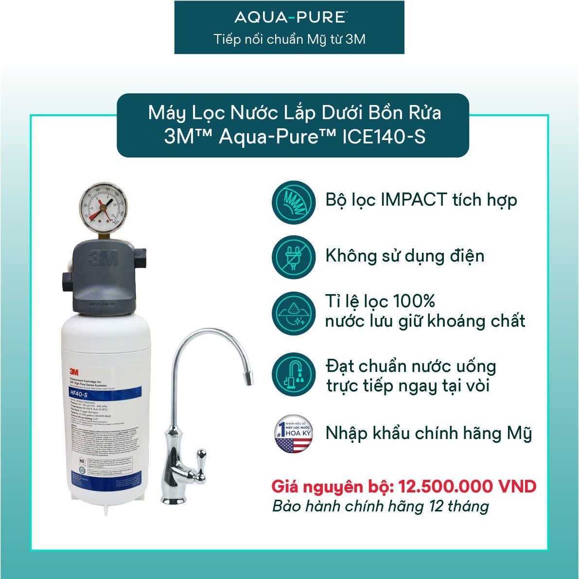 Máy lọc nước Aqua-Pure™ ICE140-S kèm vòi cao cấp