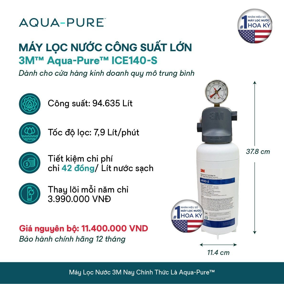 Máy lọc nước Aqua-Pure™ ICE140-S không kèm vòi