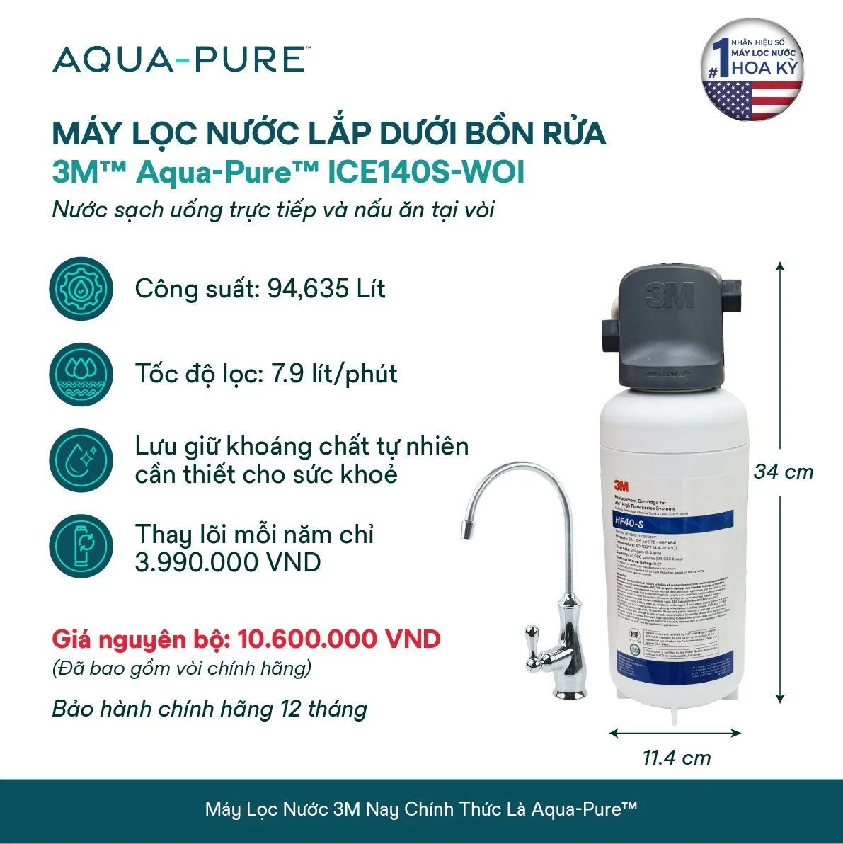Máy lọc nước Aqua-Pure™ ICE140S-WOI kèm vòi cao cấp