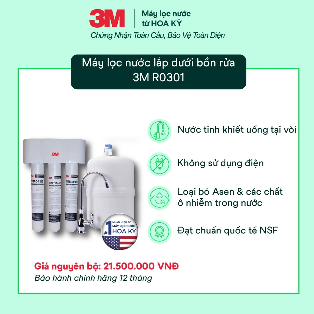 Tính năng nổi bật của máy lọc nước RO không dùng điện 3M RO301